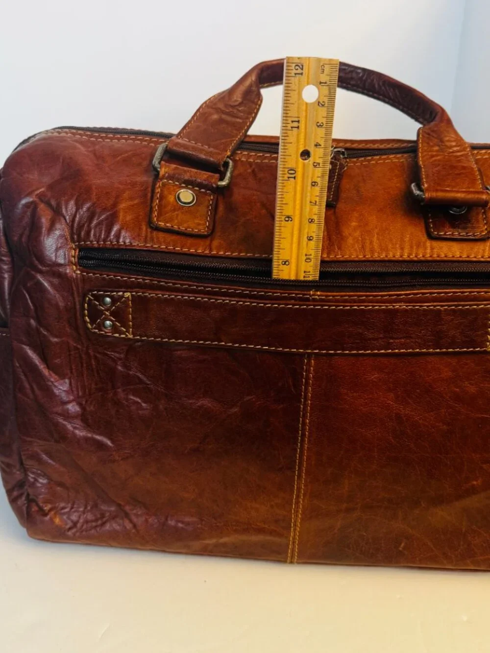 Vtg Jack Georges Large Distressed Brown Leather Messenger Bag Laptop Satchel Mag